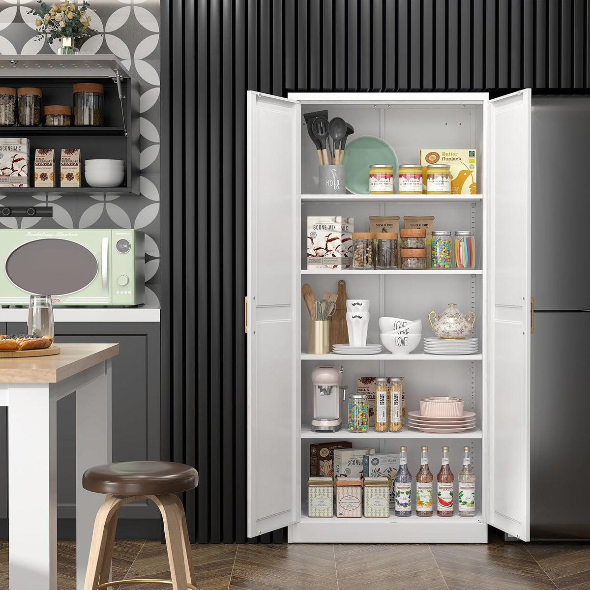 Steeloong 71"Metal Pantry Storage Cabinet with Doors & 4 Adjustable Shelves