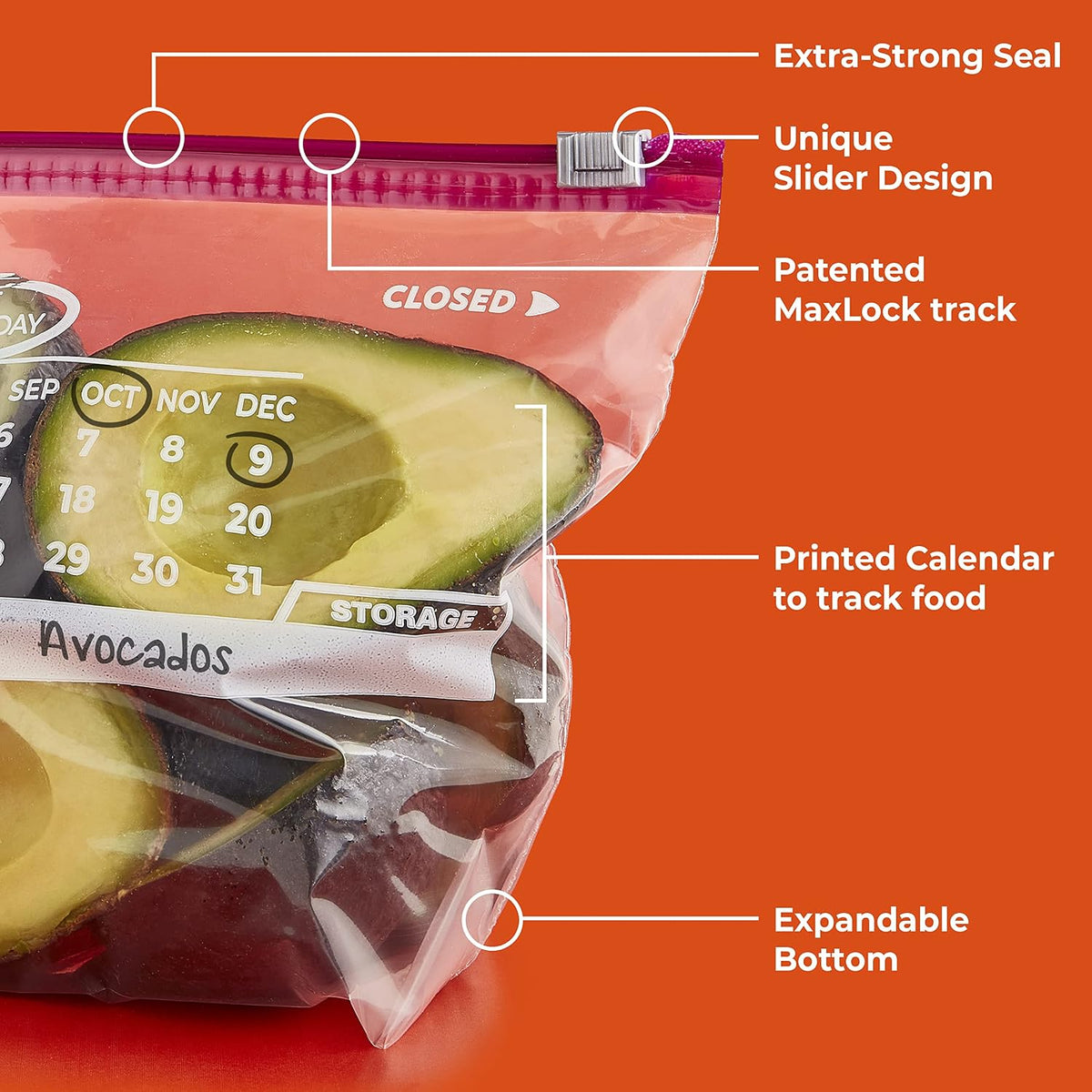 Hefty Calendar Slider Storage Bags, Half Gallon Size, 4pk, 32ct (128 Total)