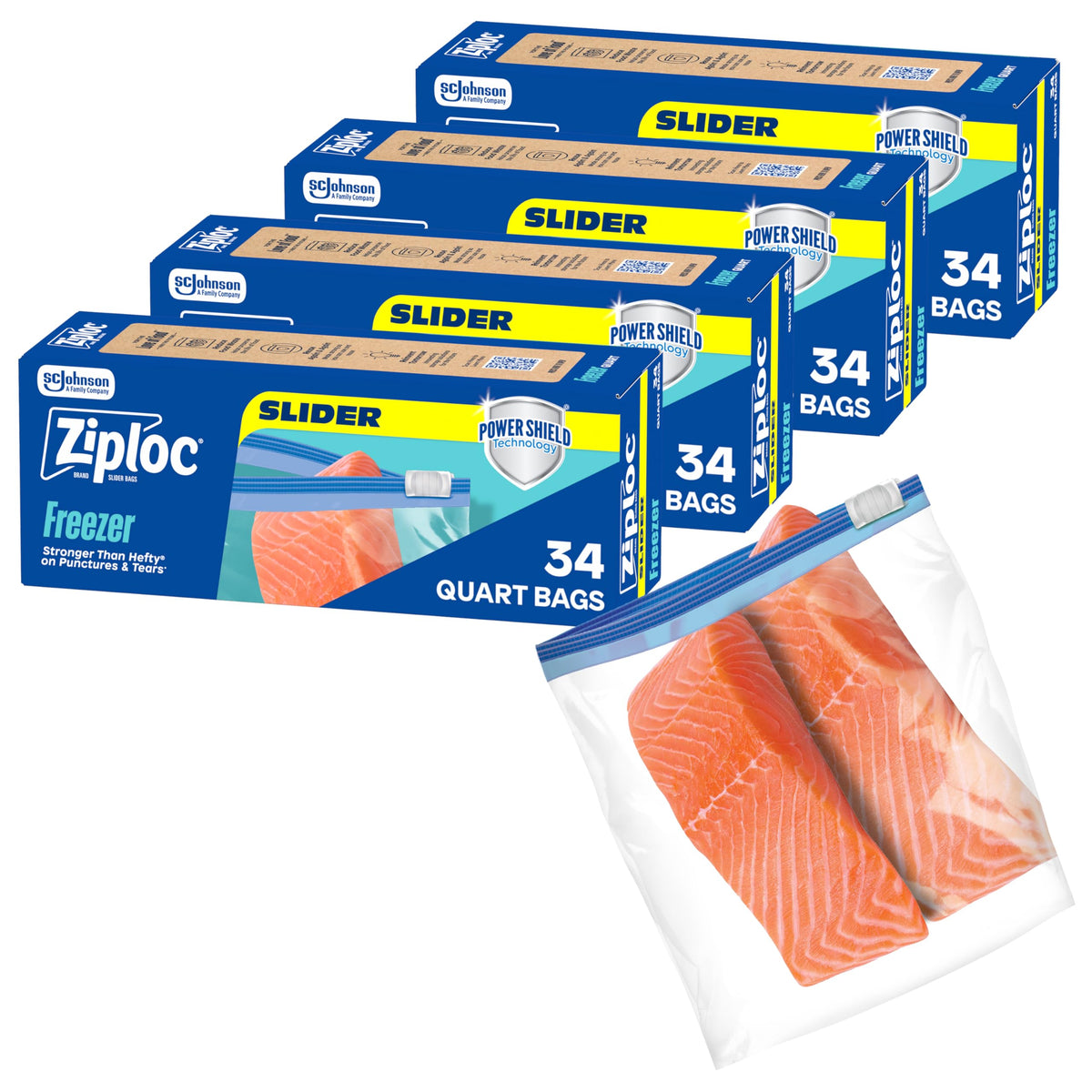 Ziploc Quart Freezer Slider Bags, Food Storage, 34 Count