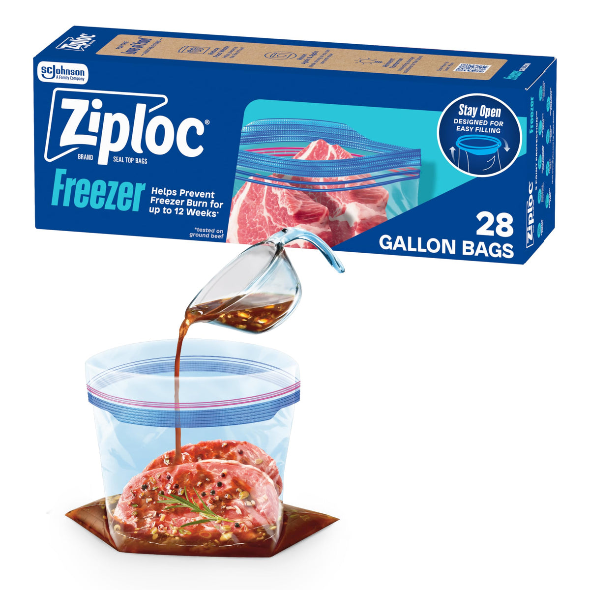 Ziploc Gallon Freezer Bags, Food Storage, Stand-Up Bottom, 66 Count
