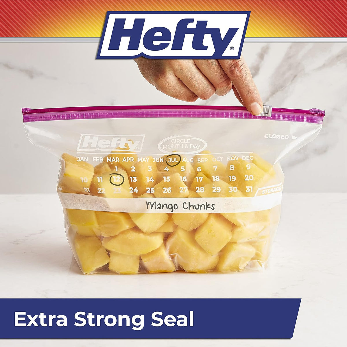 Hefty Calendar Slider Storage Bags, Half Gallon Size, 4pk, 32ct (128 Total)
