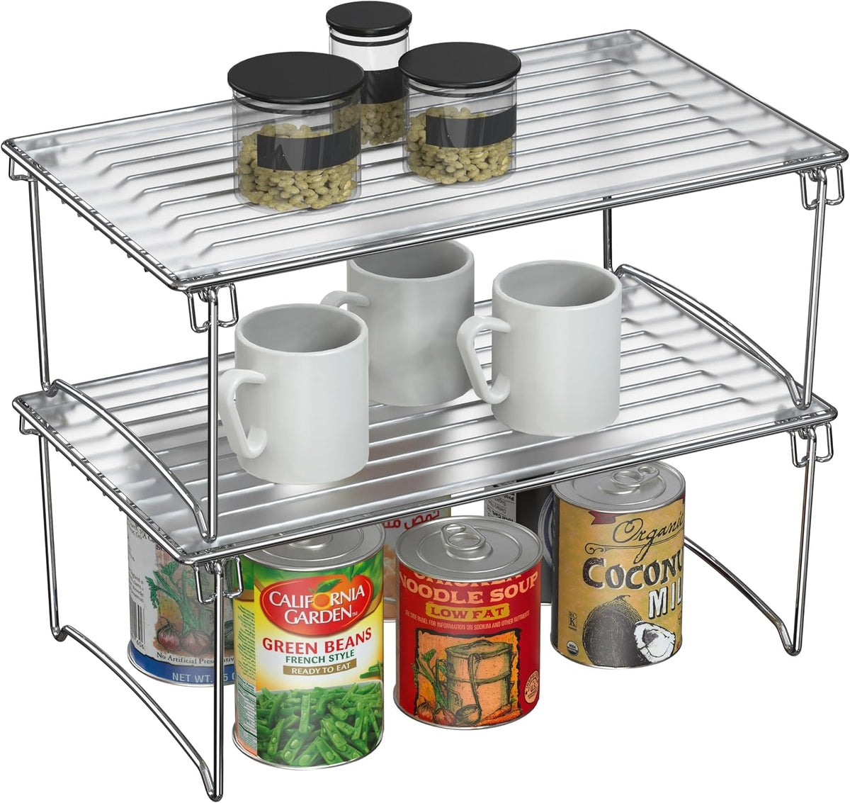 Deco Brothers Stackable Cabinet Shelf Organizer, 2 Pack, Chrome