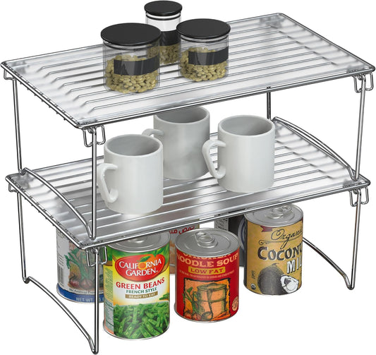 Deco Brothers Stackable Cabinet Shelf Organizer, 2 Pack, Chrome