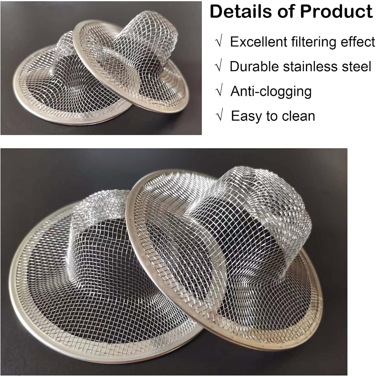 25PCS Bathroom Mesh Sink Drain Strainer, 2.75" & 2.125'' Stainless Steel Slop Basket Filter Trap, Mesh Tub Strainer Bathtub Drain Filter Screen for Bathroom Bathtub Laundry Lavatory Balcony RV Utility