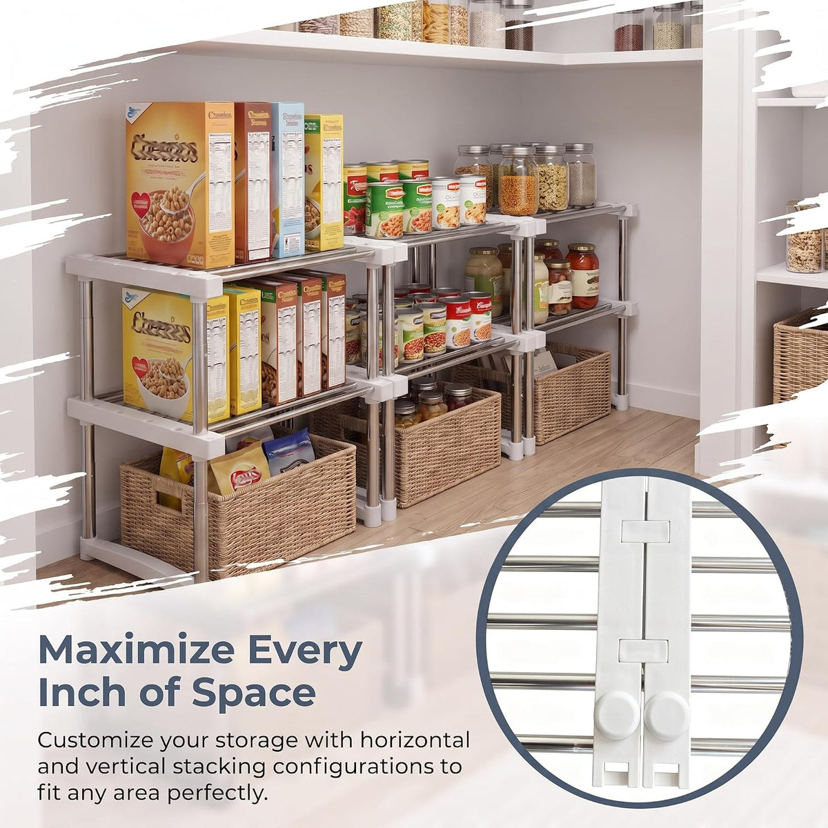 BLULEE Expandable Cabinet Organizer, Adjustable Storage Shelf White