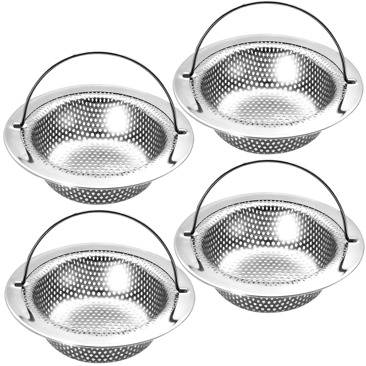 2 Pack Kitchen Sink Drain Strainer with Handle, Universal Stainless Steel Food Catcher Basket, Rust Free, Fits Most Kitchen Sinks