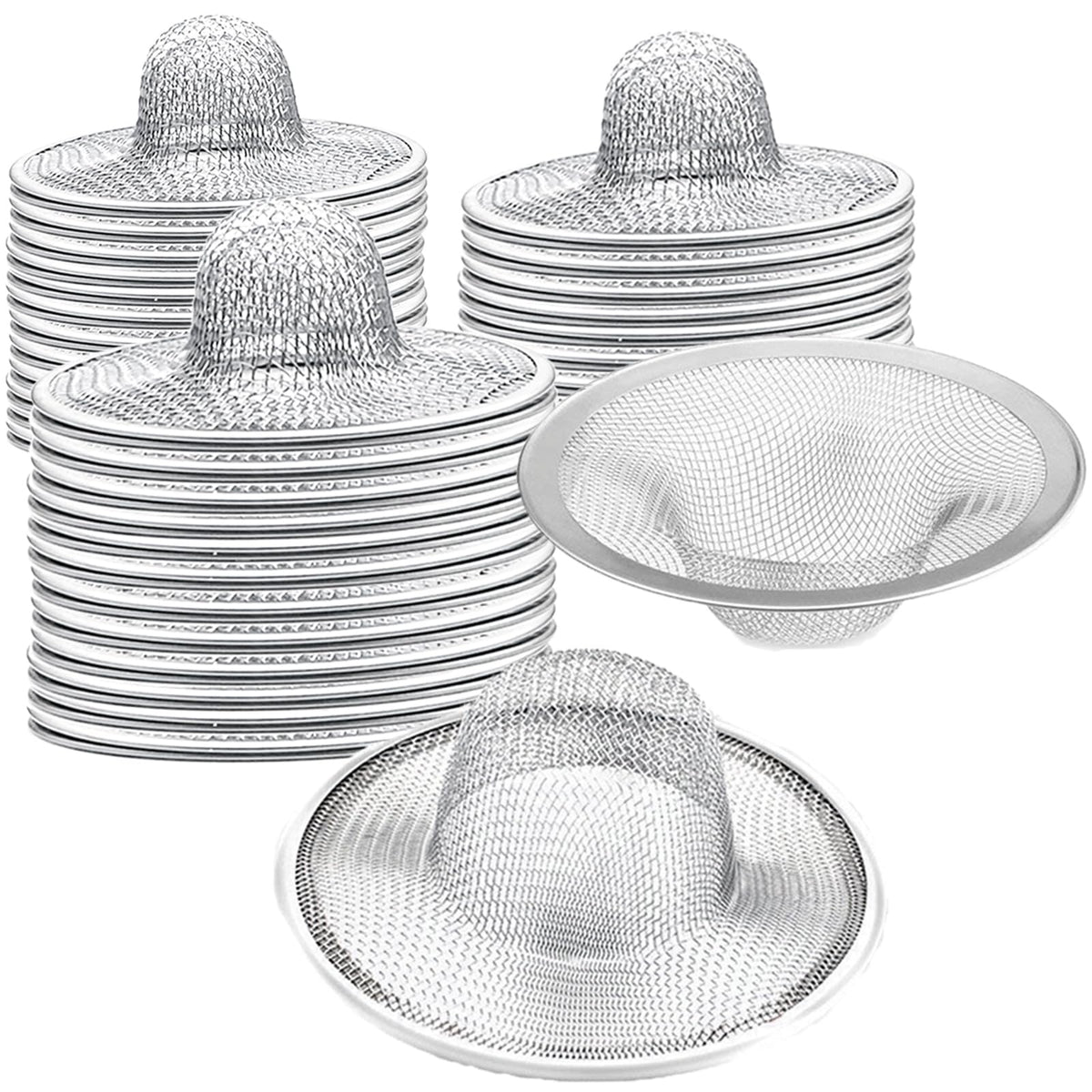 2.75" Top / 1" Kitchen Sink Drain Strainer, 2PCS Stainless Steel Filter Trap, Mesh Shower Drain Hair Catcher for Bathroom, Laundry, Utility, RV, Slop Sinks, Fast Flow Full Mesh Drain Covers Basket