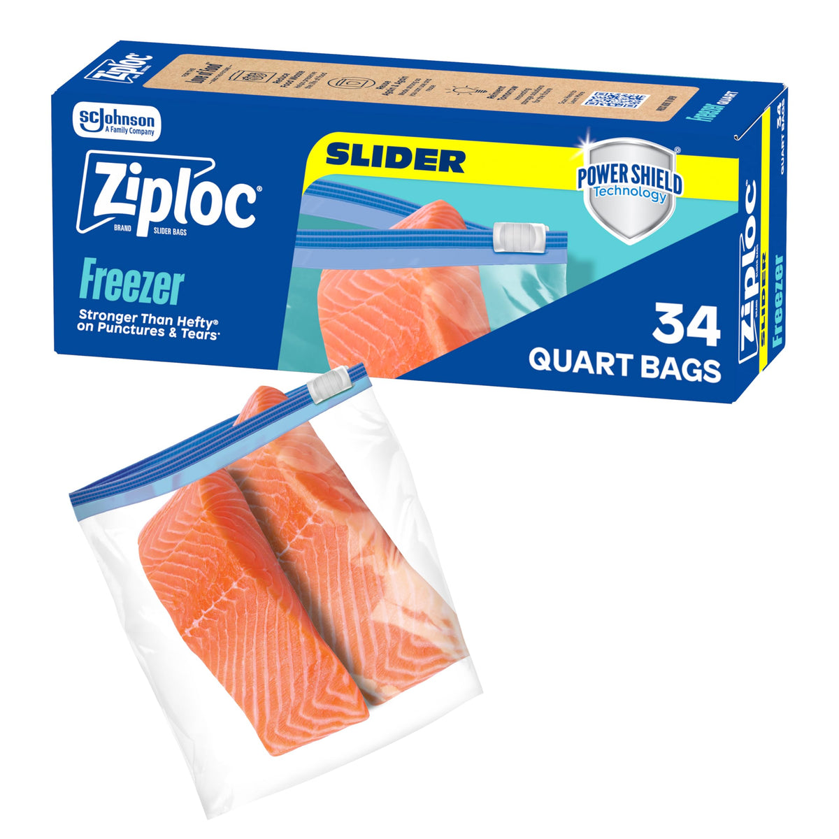 Ziploc Quart Freezer Slider Bags, Food Storage, 34 Count