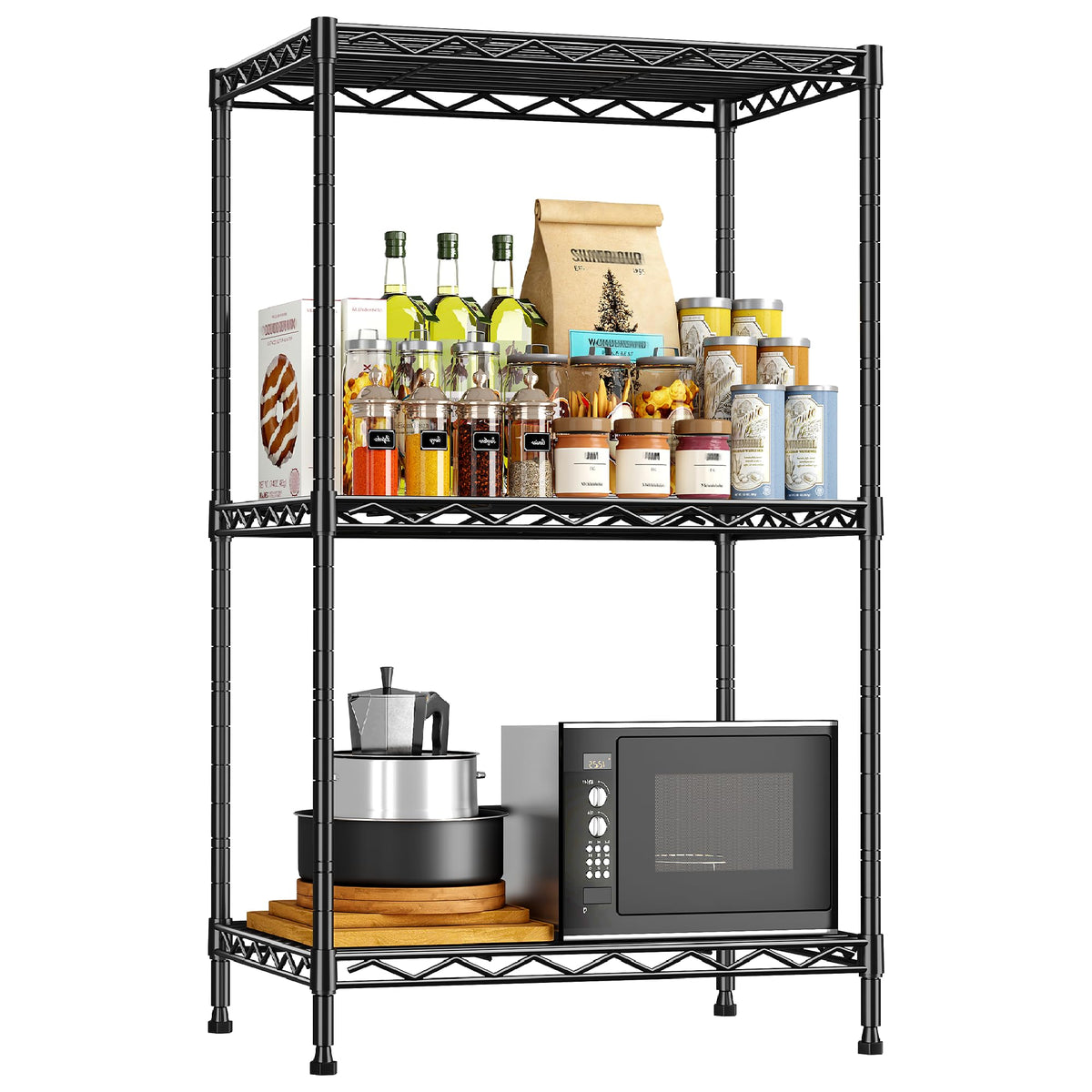 DurayLoly 3-Tier Metal Shelving 468LBS, Adjustable Storage Shelves, Kitchen