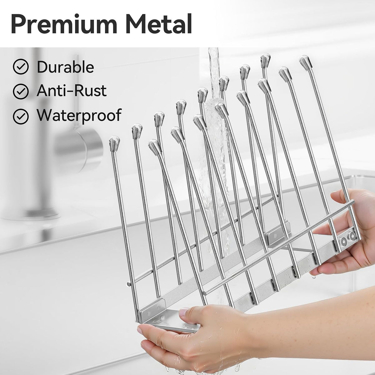Plastic Bag Drying Rack, Metal Reusable Silicone Ziplock Bag & Bottle Drying Stand, Lerine Drying Rack Kitchen Organizer, Silver