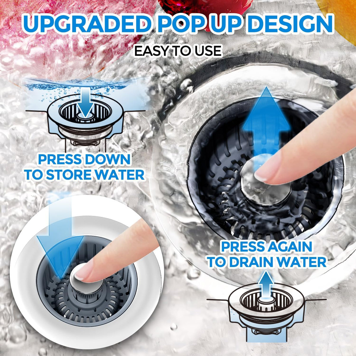 zaa 3 in 1 Kitchen Sink Stopper Strainer Basket Pop-Up Removable 2 Pack