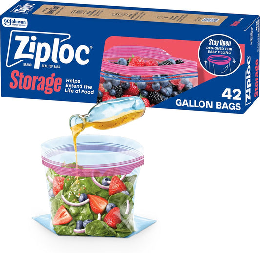 Ziploc Gallon Food Storage Bags, Stand-Up Bottom, Easy to Fill, 42 Count