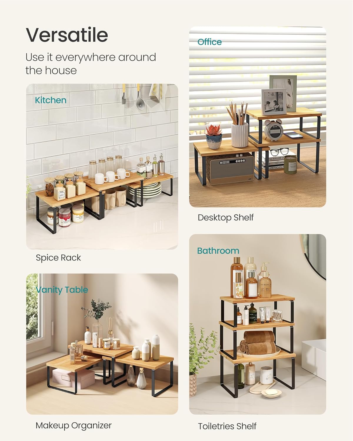 SONGMICS Cabinet Organizer Shelf, Set of 3 Spice Rack, Kitchen Storage