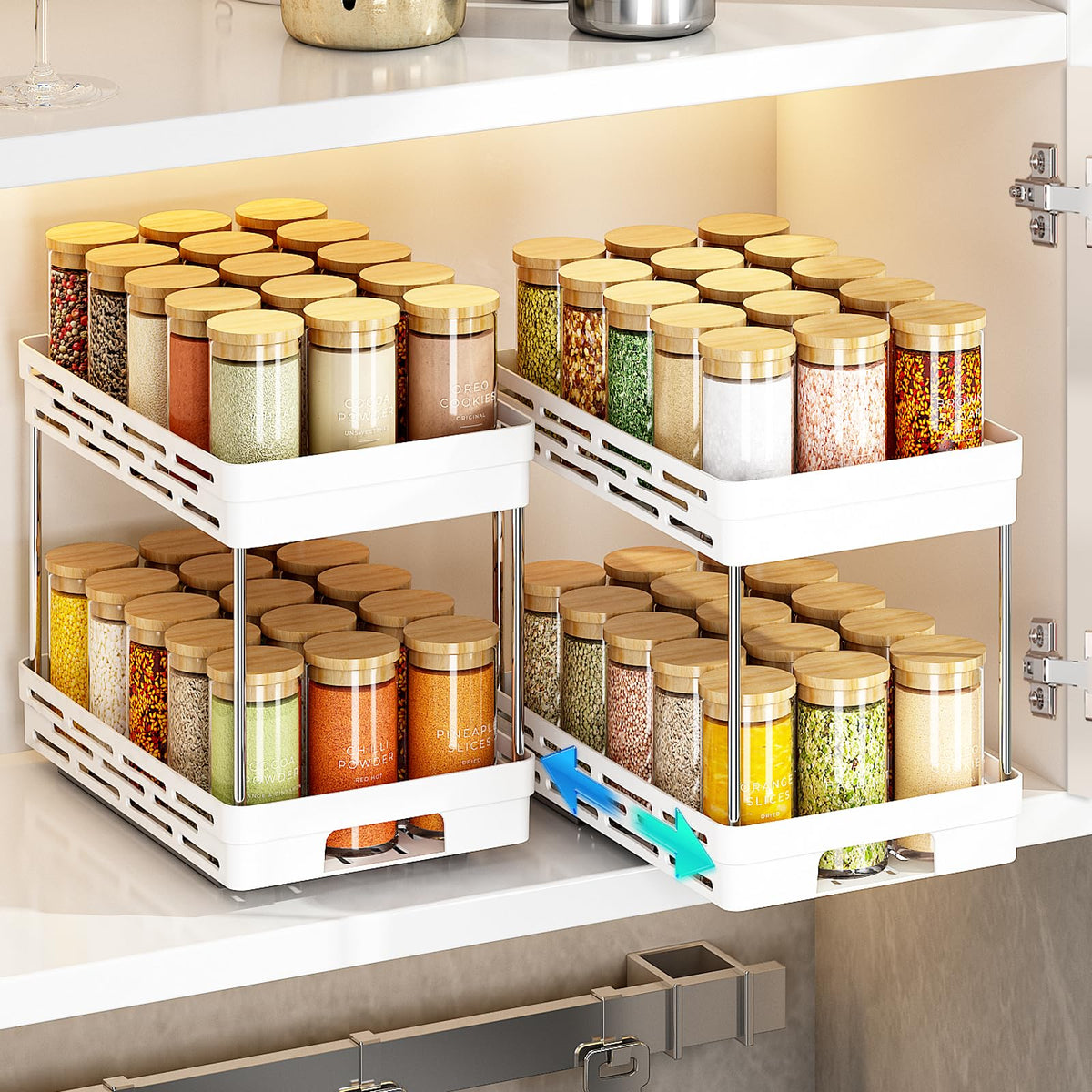Pull Out Spice Rack Organizer for Cabinet, 3 Packs Slide Out Spice Racks Organizer, Spice Cabinet Organizers, Cabinet Size Need:12'' Highx11'' Deepx5'' Wide,Each Tier Hold 10 Spice Jar - 2 Tier, Black