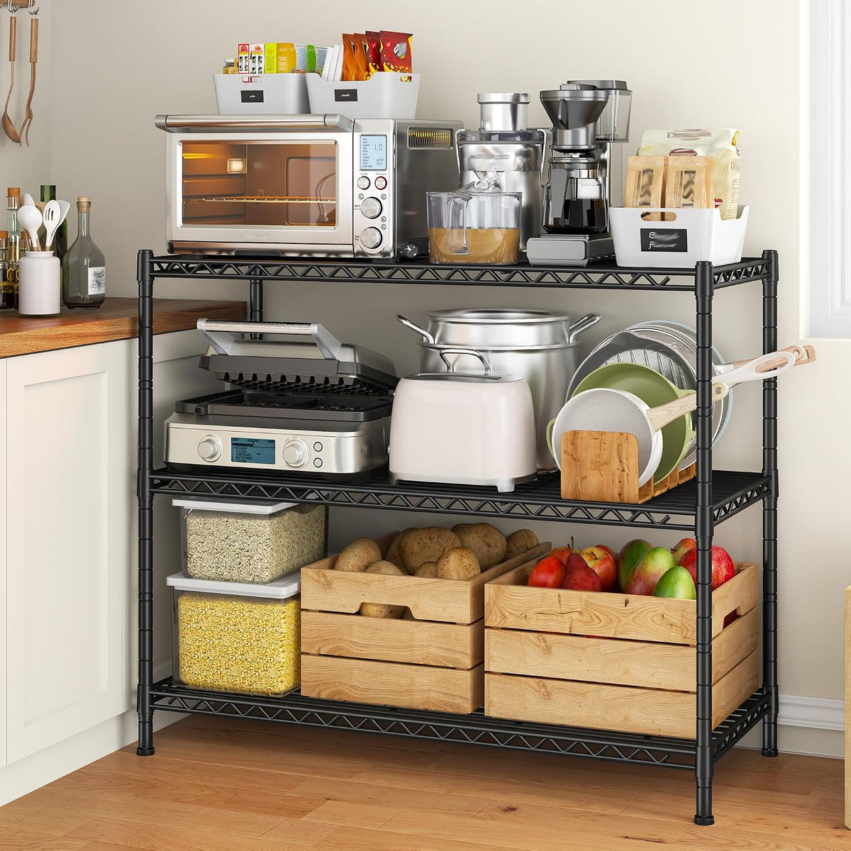 DurayLoly 3-Tier Metal Shelving 468LBS, Adjustable Storage Shelves, Kitchen