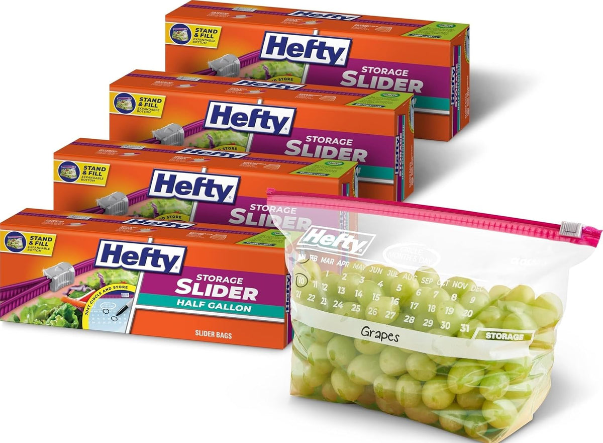 Hefty Calendar Slider Storage Bags, Half Gallon Size, 4pk, 32ct (128 Total)