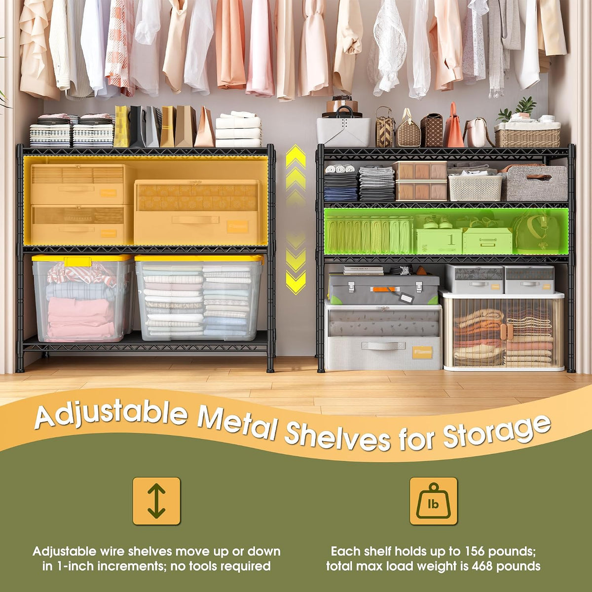 DurayLoly 3-Tier Metal Shelving 468LBS, Adjustable Storage Shelves, Kitchen
