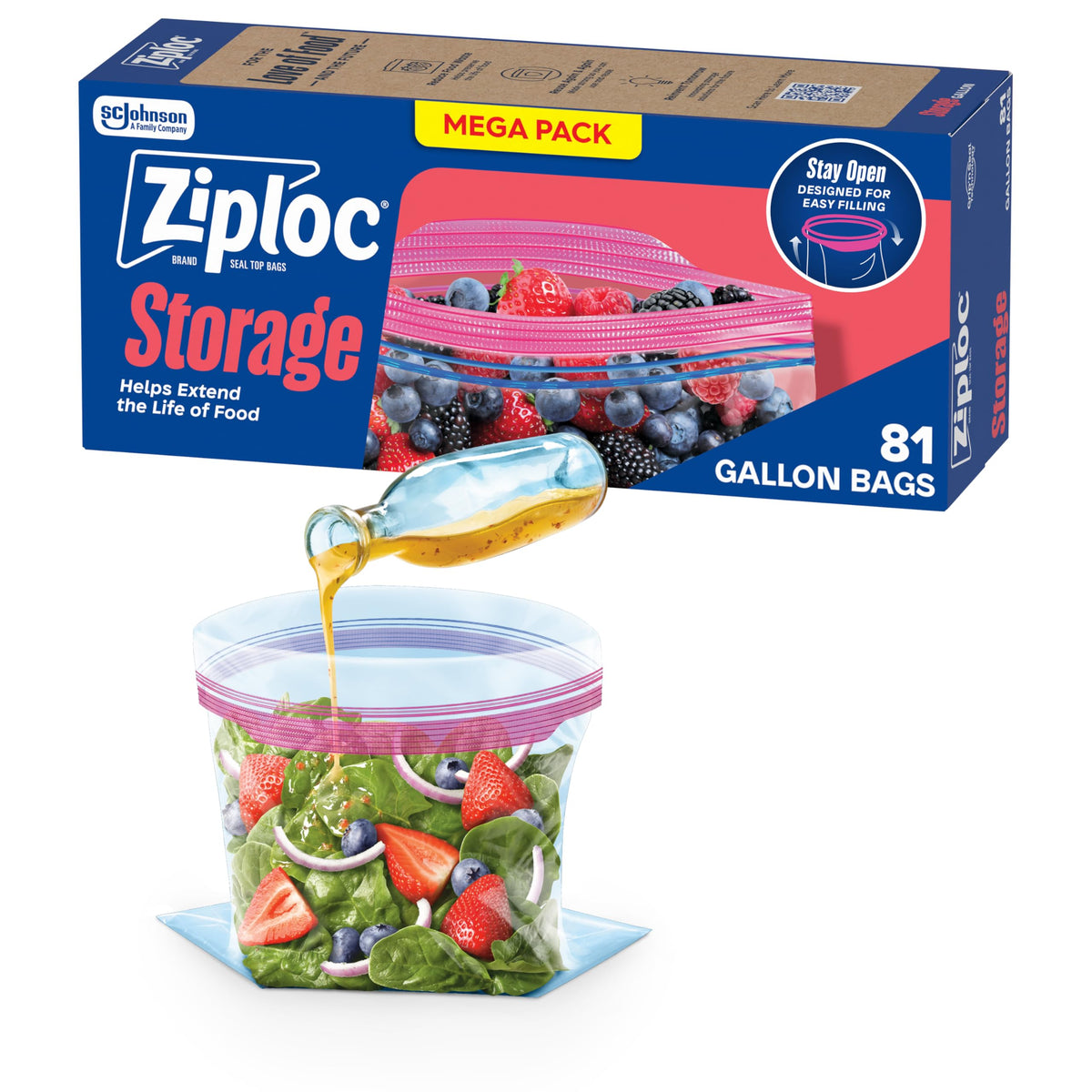 Ziploc Gallon Food Storage Bags, Stand-Up Bottom, 81 Count