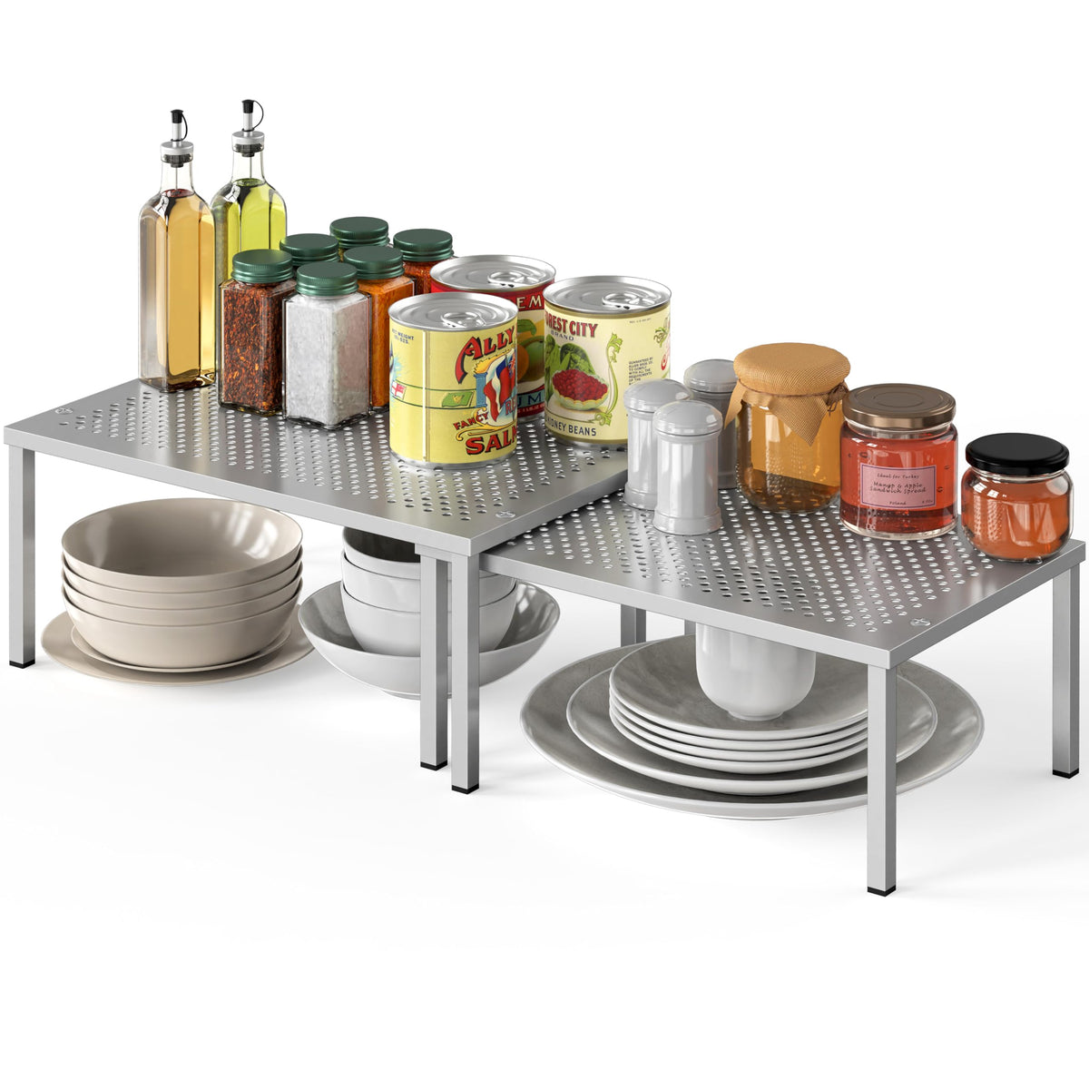 Simple Houseware Expandable Stackable Kitchen Counter Shelf Organizer, White, Metal Top, 11.25"L x 7.9"W x 5.4"H
