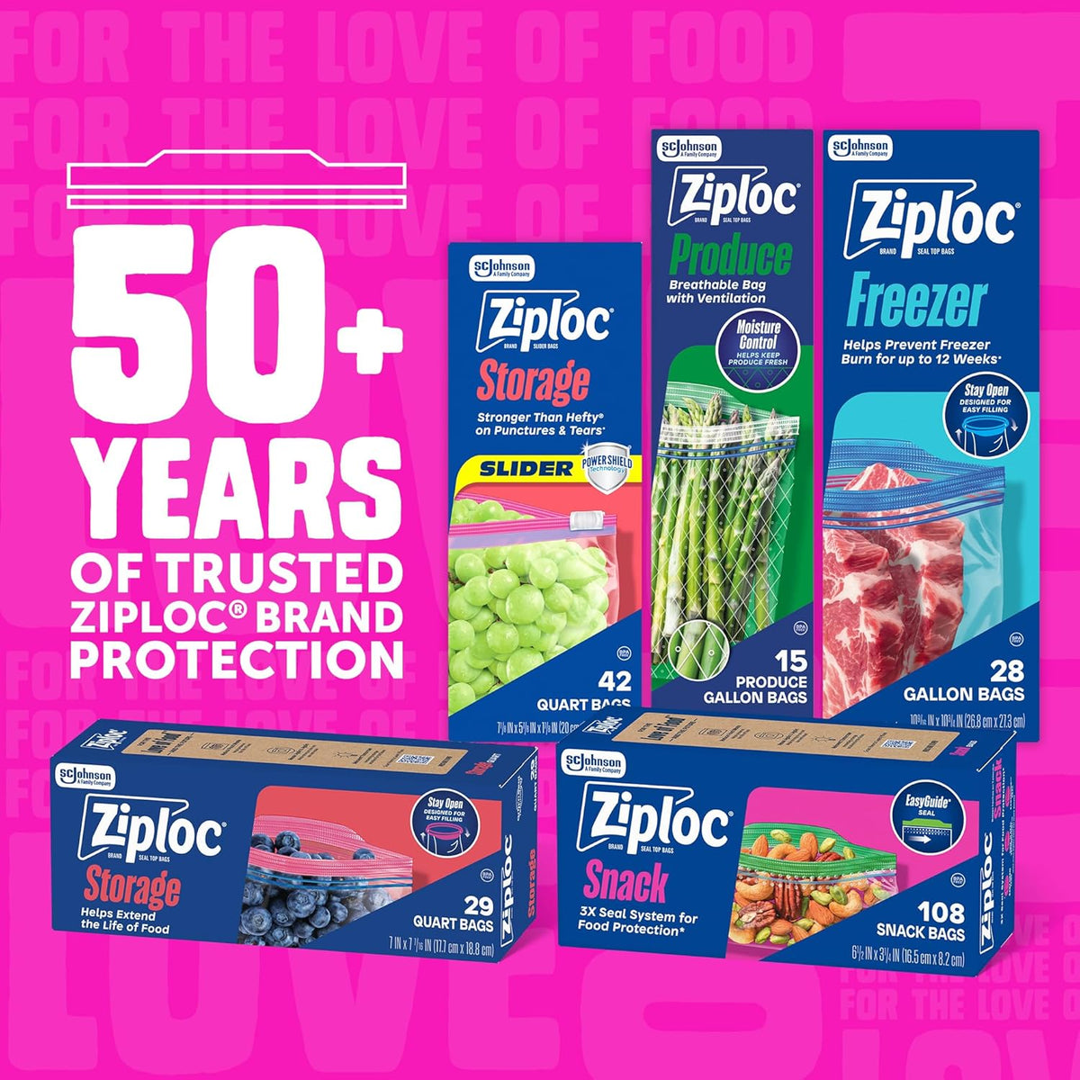 Ziploc Gallon Food Storage Bags, Stand-Up Bottom, Easy to Fill, 42 Count