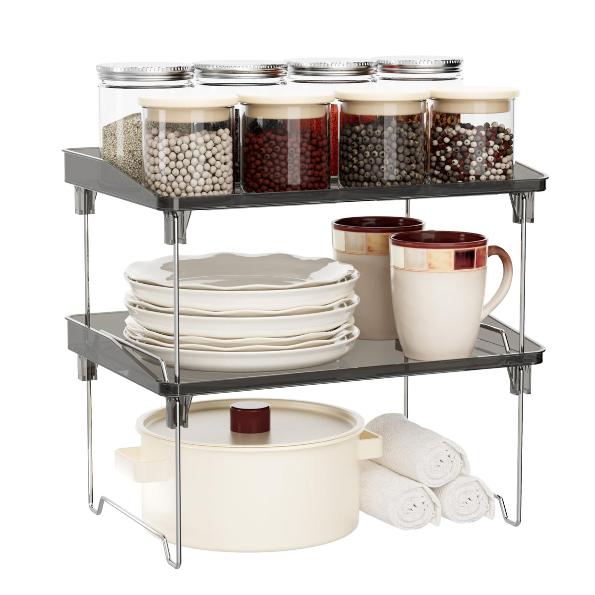 STARLATTA 2 Pcs Cabinet Organizer Shelf, Stackable Kitchen Counter Shelves, Spice Rack,Countertop Organizers, Clear Plastic Storage Shelves Rack for Makeup,Bathroom,Cupboard,Desk,Pantry Organization