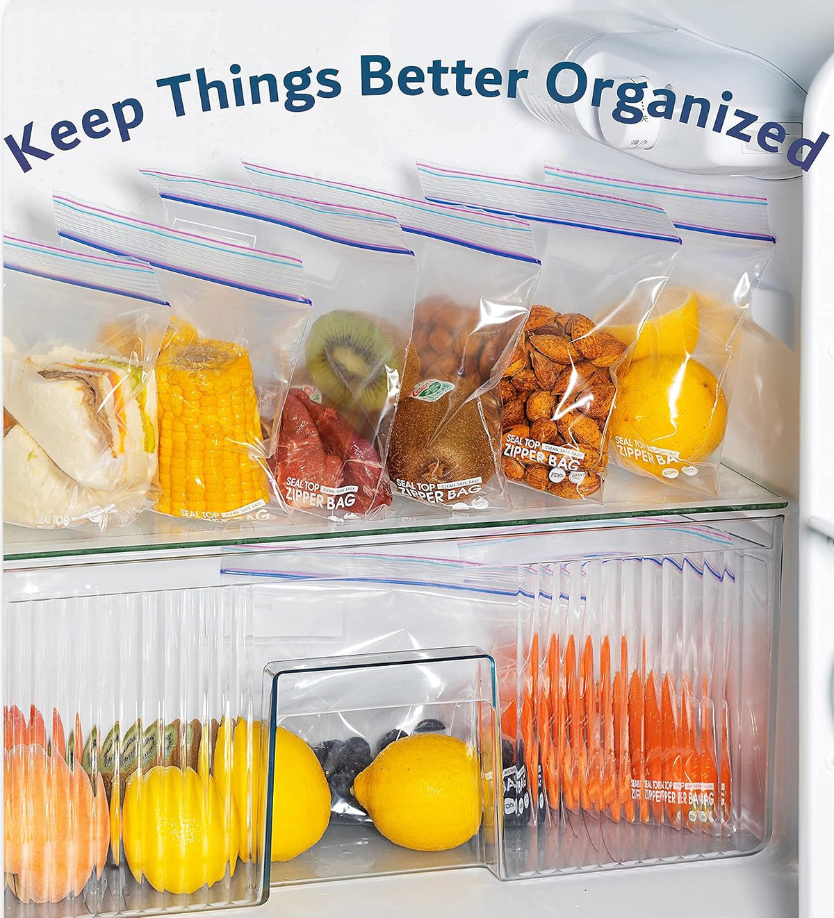 24/7 Bags- Variety Zip Storage Bags, 275 Count, 4 Sizes Including 2 Gallons, Easy Grip Open Tabs, Write-On Space, BPA-Free & Heavy Duty, Microwave Safe, Non-StandUp