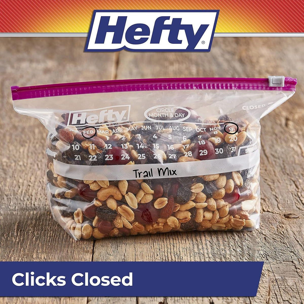 Hefty Calendar Slider Storage Bags, Half Gallon Size, 4pk, 32ct (128 Total)