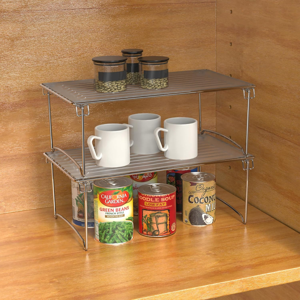 Deco Brothers Stackable Cabinet Shelf Organizer, 2 Pack, Chrome