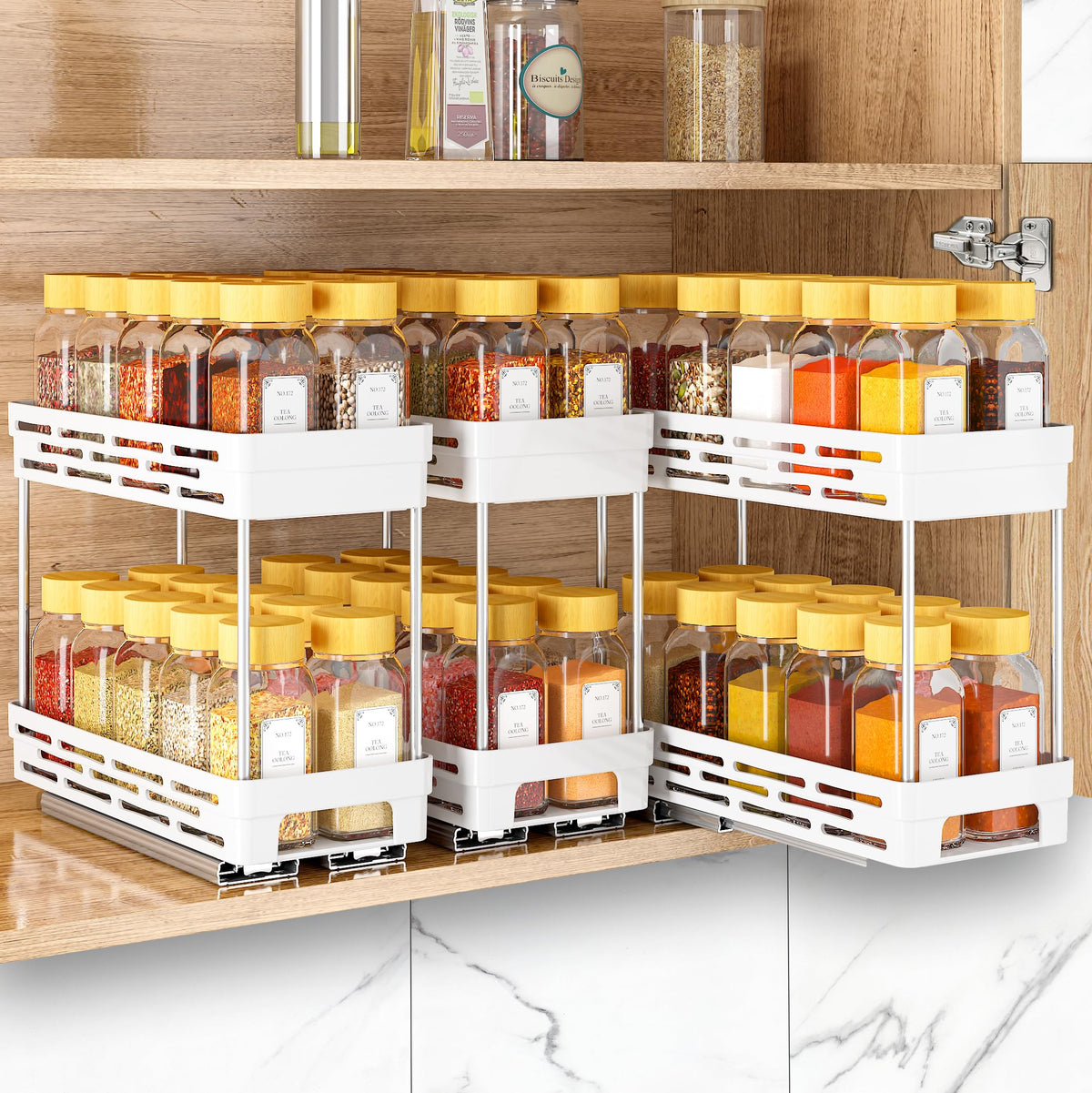 Pull Out Spice Rack Organizer for Cabinet, 3 Packs Slide Out Spice Racks Organizer, Spice Cabinet Organizers, Cabinet Size Need:12'' Highx11'' Deepx5'' Wide,Each Tier Hold 10 Spice Jar - 2 Tier, Black