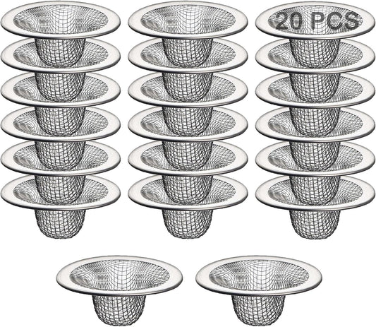 20Pcs Small Drain Mesh Basket, 2.125'' Bathroom Sink Drain Strainer Screen Mesh Sink Strainer Hair Catcher Drain Filter Cover for Bathtub Lavatory RV Laundry Shower Floor Utility Sink Drain